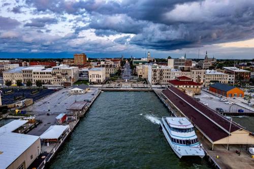 a view of a city with boats in the water at The 419 Ten-room Boutique In Sandusky in Sandusky