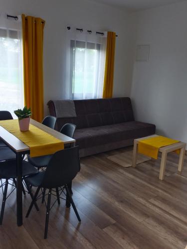 a living room with a couch and a table and chairs at Noclegi u Nikoli in Wola Wereszczyńska