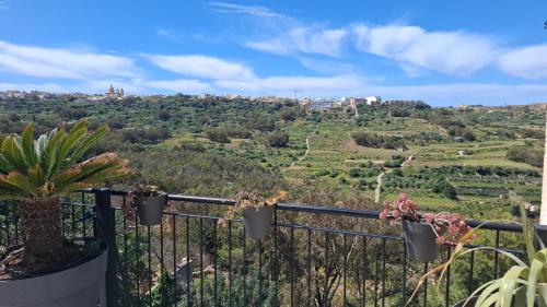 a view of a valley from a balcony with plants at Aurelia Gozo Boutique BnB in Xagħra