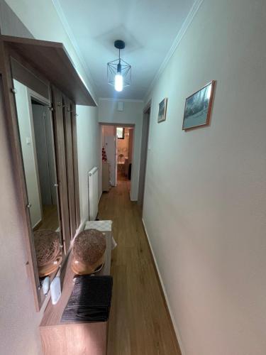 an empty room with a hallway with a mirror and a hallway at Christo's Place Katarraktis Artas in Katarráktis