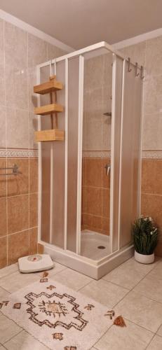 une cabine de douche dans une salle de bain avec toilettes dans l'établissement Chez Céline, plein centre ville, à Narbonne