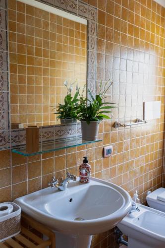 a bathroom with a sink and a mirror and a toilet at casale Don Ambrosio in Silvi Marina