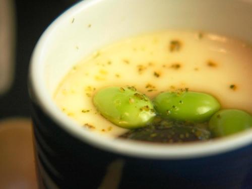 a cup of soup with green grapes in it at Iwasu-so in Nakatsugawa