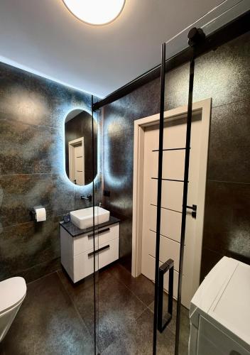 a bathroom with a sink and a mirror at Drahan Apartment 14 in Radom