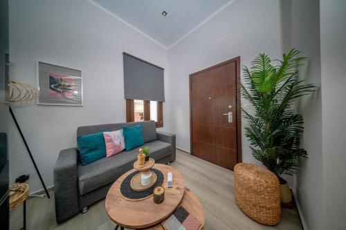 a living room with a couch and a table at Lotza apartments in Vrontados