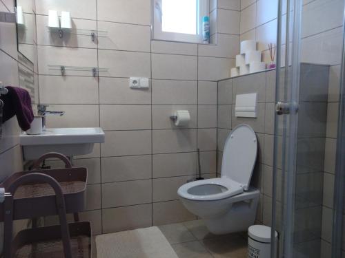 a bathroom with a toilet and a sink at Bílé domky in Lednice