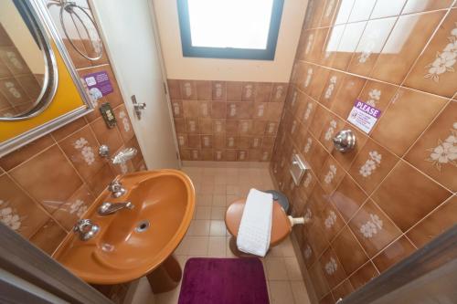 a small bathroom with a sink and a toilet at Apartamento Cidade Araxá in Araxá