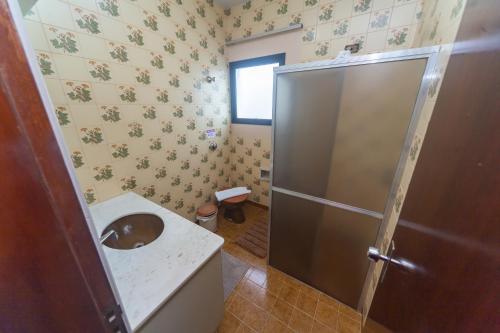 a bathroom with a shower and a sink at Apartamento Cidade Araxá in Araxá