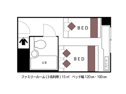 a floor plan of a small room with a bed at Hotel AreaOne Chitose - Vacation STAY 99764v in Chitose