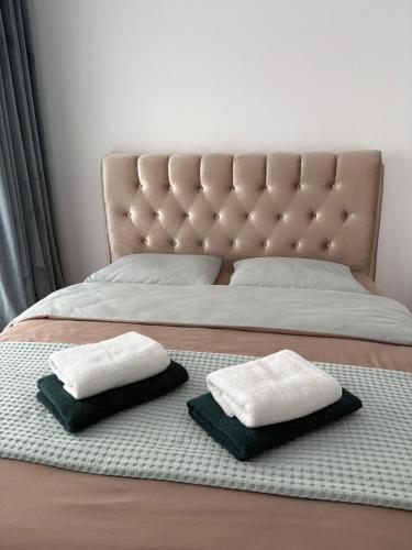 a bed with two white pillows on it at Luminia Gold Bradet in Zalău