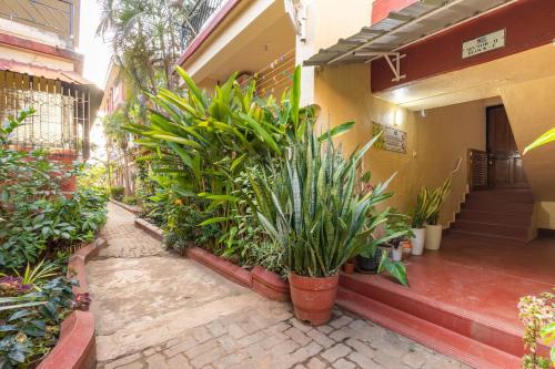 a building with a bunch of plants in front of it at Modern 1BHK Condo With Pool 3min Walk To Beach in Orlim