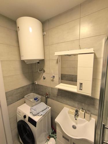 ベオグラードにあるApartment for a day, Zemun, Altina, two roomsの洗濯機と洗面台を備えたバスルーム