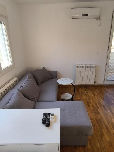 a living room with a couch and a table at Apartment for a day, Zemun, Altina, two rooms in Belgrade