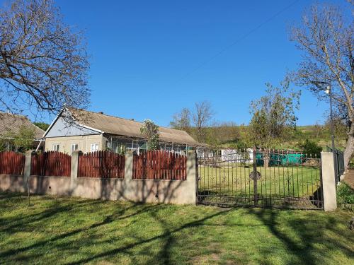 a fence in front of a yard with a house at EcoVilla in Huluboaia