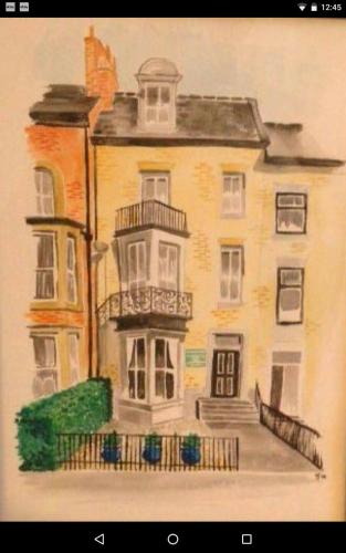 a painting of a house with a balcony at Pannett House Bed & Breakfast, Beautiful Victorian residence in Whitby