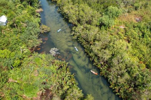 an aerial view of a river in a forest at Mafiya Resort in Koh Rong Island