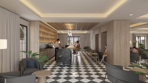 a rendering of the lobby of a restaurant at NOBILIS CORFU Hotel in Acharavi