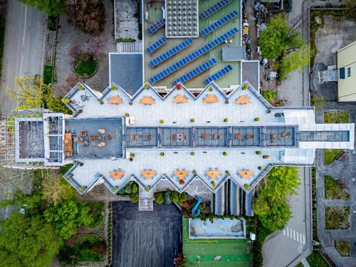 an overhead view of a building with orange roofs at Rovno Hotel in Vidin