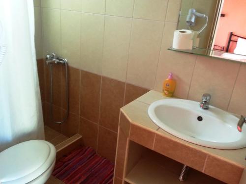 a bathroom with a white sink and a toilet at Elenas Garden in Kavos