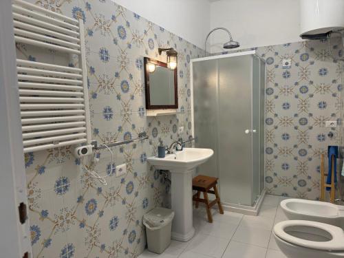 a bathroom with a toilet and a sink and a shower at Vista Mare in Porto Santo Stefano