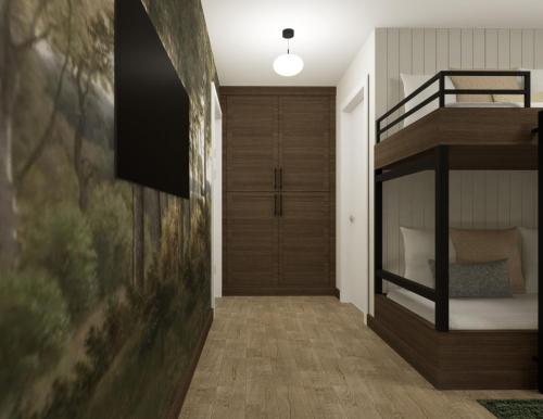 1 dormitorio con litera y pasillo en Gradina cu Soare, en Fundătura