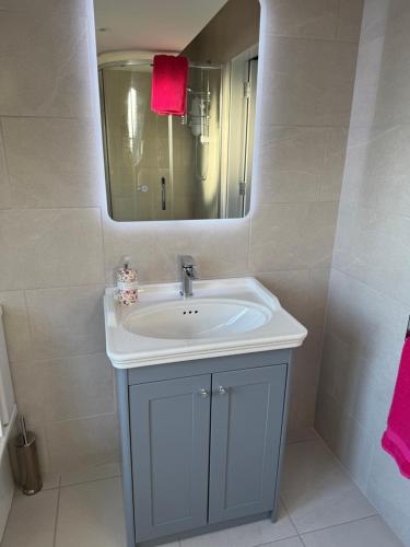 a bathroom with a sink and a mirror at No 31 Killarney Holiday Village in Killarney