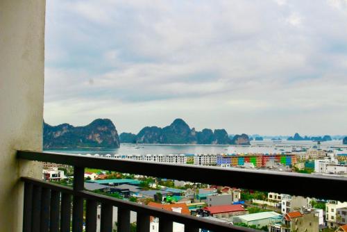 a view of halong bay from a balcony at Apartment in Cam Pha city with amazing ocean view in Quang Ninh
