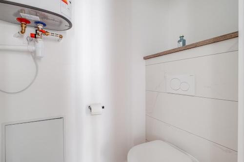 une salle de bain blanche avec des toilettes et un lavabo dans l'établissement Appartement lumineux avec salle de sport, Centre, à Saint-Étienne