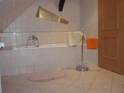 a bathroom with a bath tub and a shower at Bauhausnähe I Ferienwohnung Fischer I Nachhaltig wohnen in Dessau