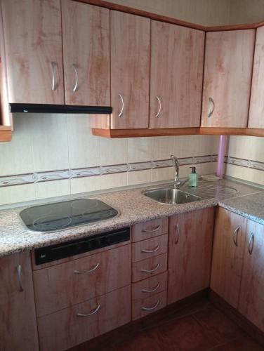 a kitchen with wooden cabinets and a sink at Tío Abraham in El Raso