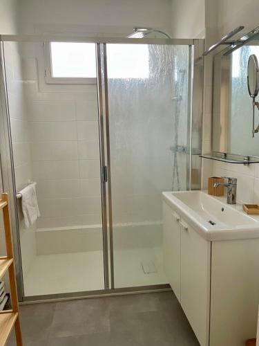 une salle de bain avec douche et lavabo dans l'établissement Casual, à Toulouse