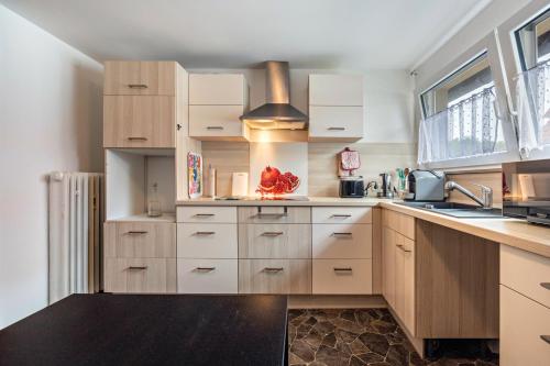 a kitchen with wooden cabinets and a sink at Bad day good day in Horn-Bad Meinberg