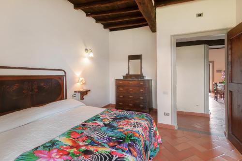 a bedroom with a bed and a dresser and a mirror at Universal Harmony - Balestruccio in Dicomano