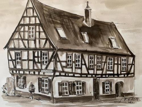 a drawing of a house at Loftcharakter unter historischem Gebälk in Nidderau