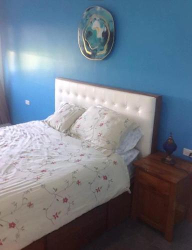 a bedroom with a bed and a blue wall at Beautiful house in Boracay Aklan in Boracay