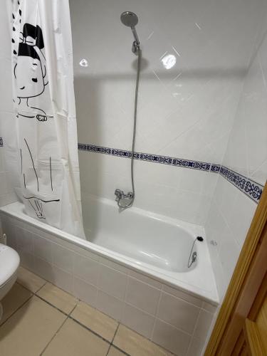 a bathroom with a shower and a bath tub at Nuevo Hostal Rasil in Nohales
