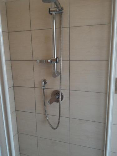 a shower with a shower head in a bathroom at Villa Leuka San Lorenzo in San Lorenzo