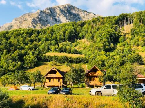 a group of cars parked in front of a mountain at Bujtina Pepushaj Lepushe in Lëpushë