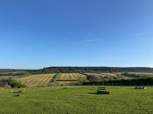 a field with benches in the middle of a field at The Old Stable Block - Flat 2 in Wadebridge