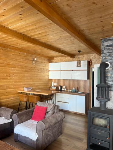 a living room with a couch and a stove at Villa Roni in Peje