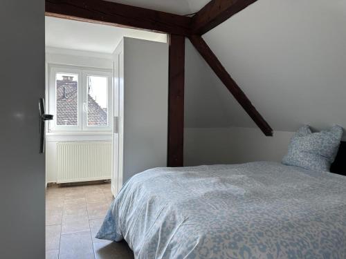 une chambre avec un lit et une fenêtre dans l'établissement La terrasse, à Eckbolsheim