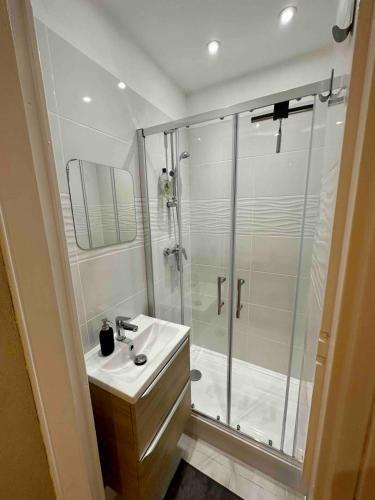 une salle de bain avec douche et lavabo dans l'établissement Petit cocon Toulonnais, à Toulon