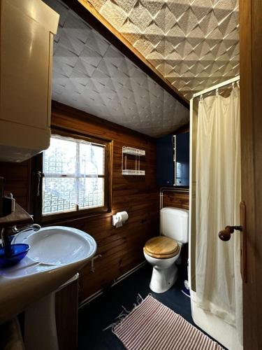 une salle de bain avec un lavabo, des toilettes et une douche dans l'établissement Résidence 083-le Verdon Sur Mer - 083 - Vue imprenable sur Port Médoc MAE-4421, au Le Verdon-sur-Mer