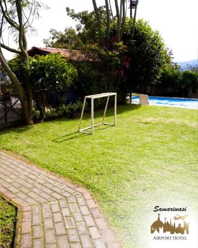 a soccer goal on the grass in a yard at Samariwasi Airport hotel in Yaruqui