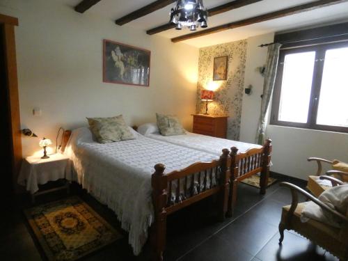een slaapkamer met een groot bed in een kamer met ramen bij Casa rural Eguzkilore in Etuláin