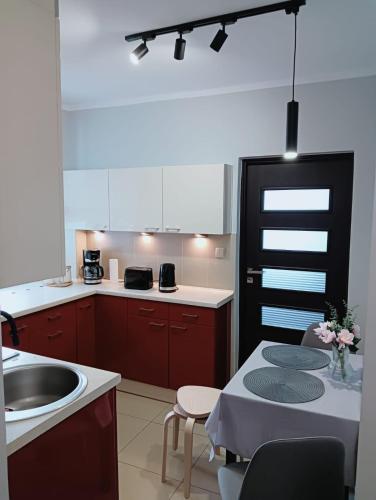 a kitchen with a sink and a counter top at Apartament Park Podzamcze in Olsztyn