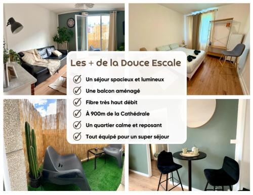 un collage de quatre photos d'un salon dans l'établissement La Douce Escale, à Rouen