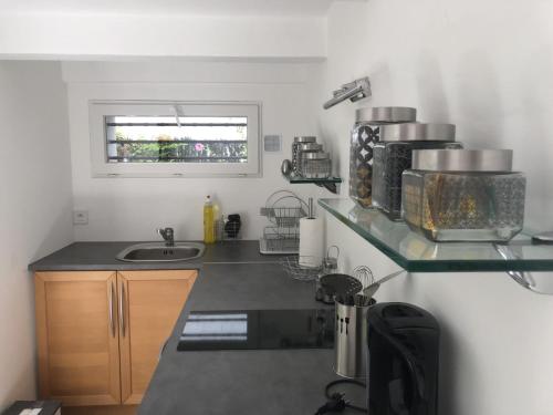 une cuisine avec un évier et un plan de travail dans l'établissement RDJ dans villa Antibes, à Antibes