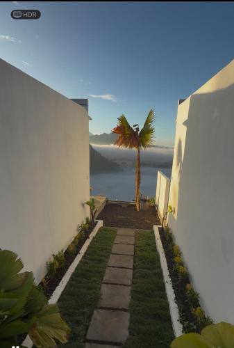 a pathway with a palm tree in front of a building at Lagoluxe in Gretek