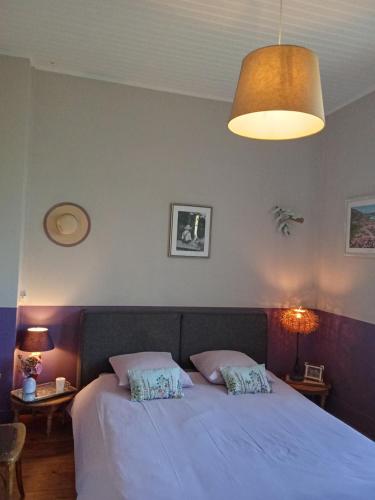 une chambre avec un grand lit avec deux oreillers dans l'établissement Eole, à Lacanau-Océan